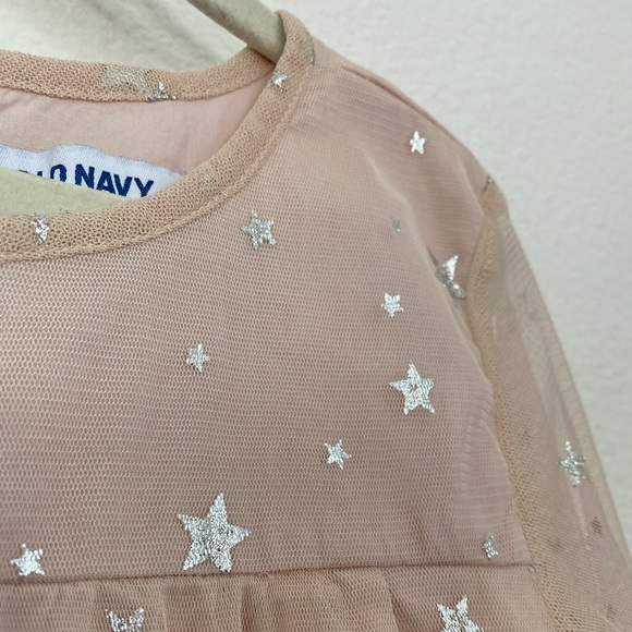 SOLD Old Navy • Light Pink Silver Metallic Star Sheer Sleeves Long Dress - Picture 8 of 15